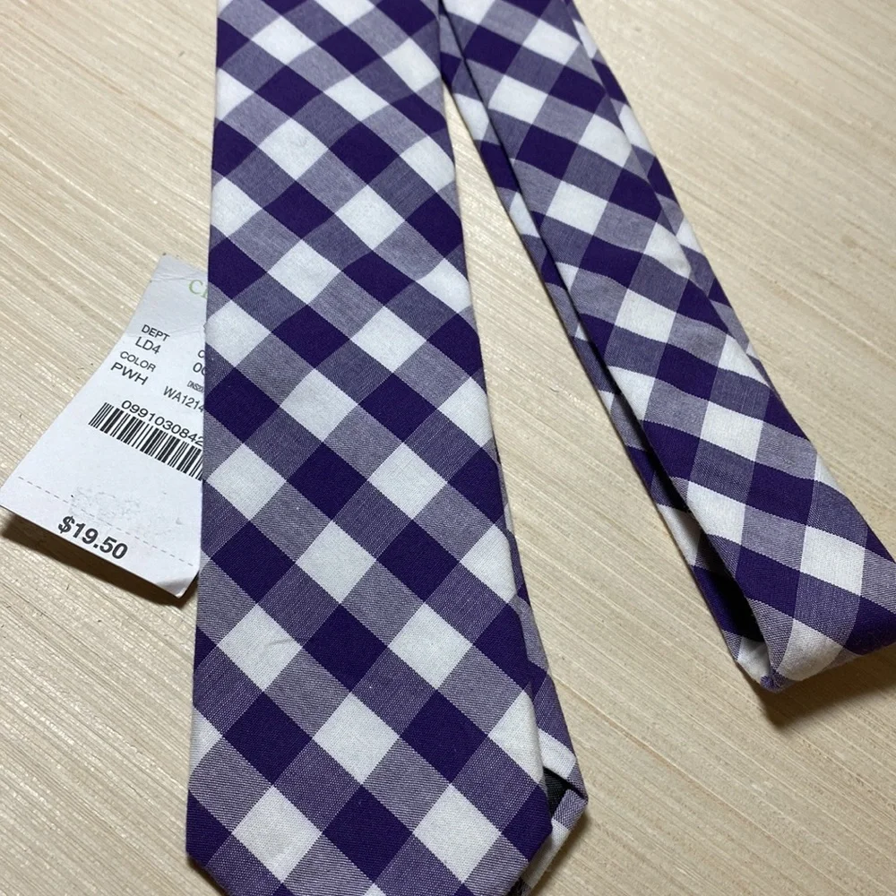 J Crew Cuts Factory Purple and White Gingham Tie